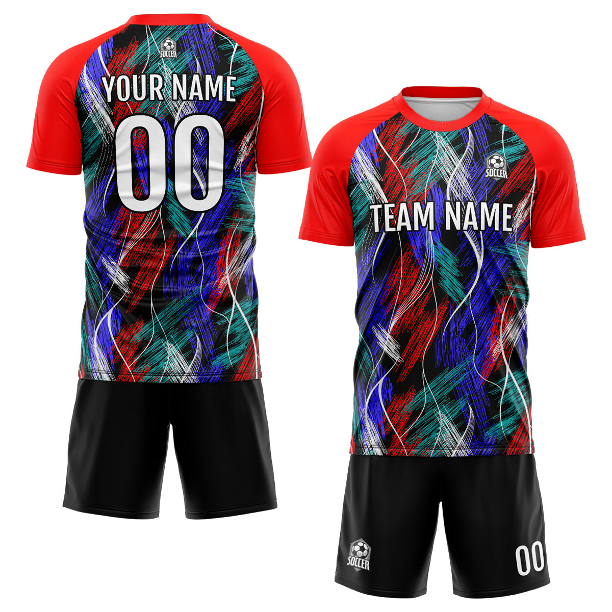 Custom Black Red Soccer Jerseys for Men Women Personalized Soccer Uniforms for Adult and Kid enthsush