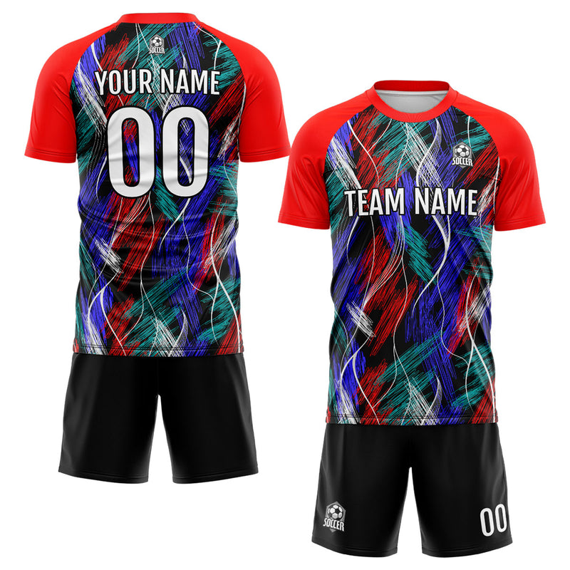 Custom Black Red Soccer Jerseys for Men Women Personalized Soccer Uniforms for Adult and Kid