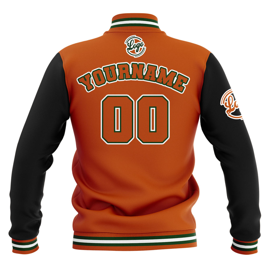 Custom Black Orange Green Waterproof Varsity Jackets Personalized Stitched Name Number Logo to Letterman Jackets enthsush