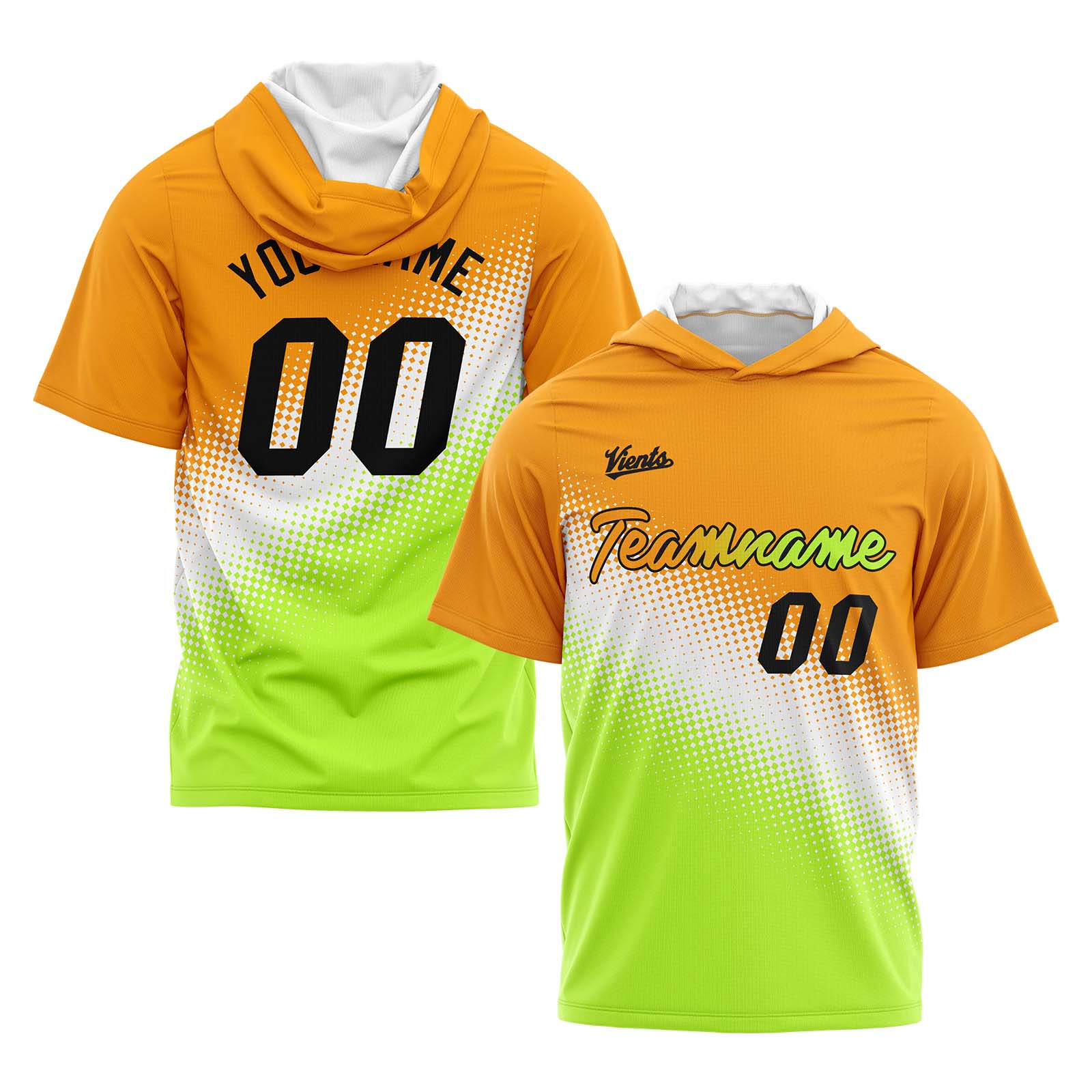 Custom Orange White Green Short Sleeve Hoodies for Men Women Shirts with Hoods Printed Name Logo enthsush