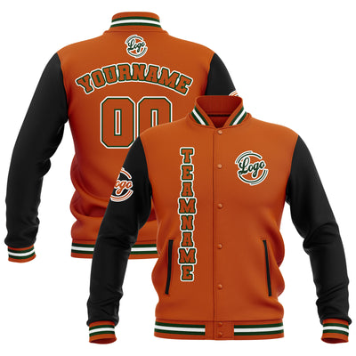 Custom Black Orange Green Waterproof Varsity Jackets Personalized Stitched Name Number Logo to Letterman Jackets enthsush