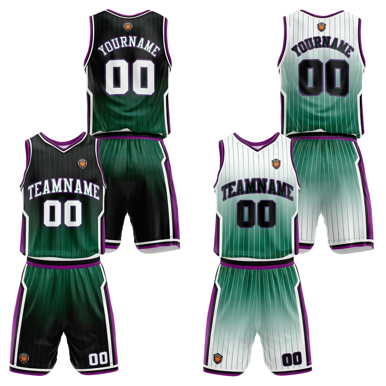 Custom Gradient Green Purple Reversible Basketball Suit for Adults and Kids Personalized Jersey enthsush