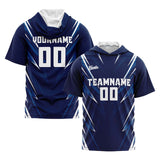 Custom Dark Blue Short Sleeve Hoodies for Men Women Shirts with Hoods Printed Name Logo