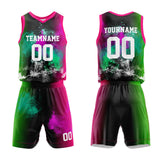 Custom Basketball Jersey Uniform Suit Printed Your Logo Name Number Splash-Rose-Green