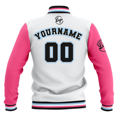 Custom White Pink Black Waterproof Varsity Jackets Personalized Stitched Name Number Logo to Letterman Jackets enthsush