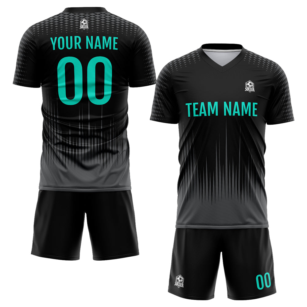 Custom Soccer Jerseys for Men Women Personalized Soccer Uniforms for Adult and Kid Black&Aqua enthsush