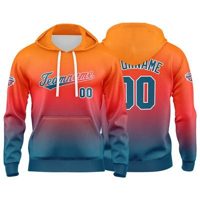 Custom Gradient Hoodie For Man Woman Girl Boy Print Your Logo Name Number Orange Lake Blue enthsush