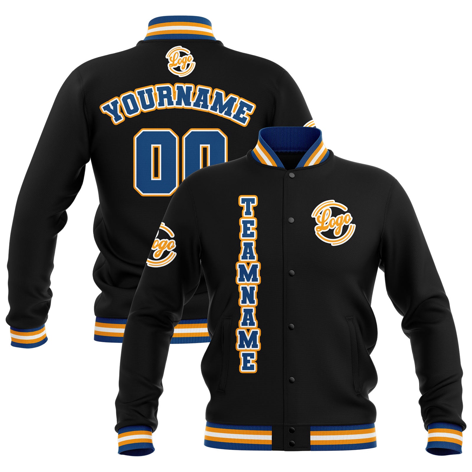 Custom Black Blue Yellow Waterproof Varsity Jackets Personalized Stitched Name Number Logo to Letterman Jackets enthsush