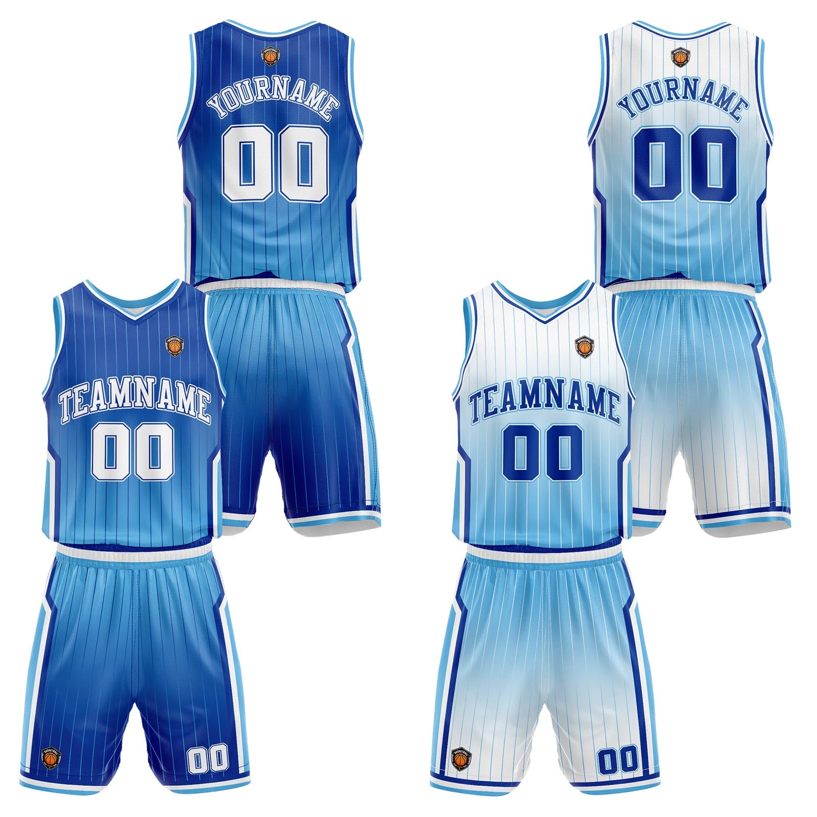 Custom Gradient Blue Reversible Basketball Suit for Adults and Kids Personalized Jersey enthsush