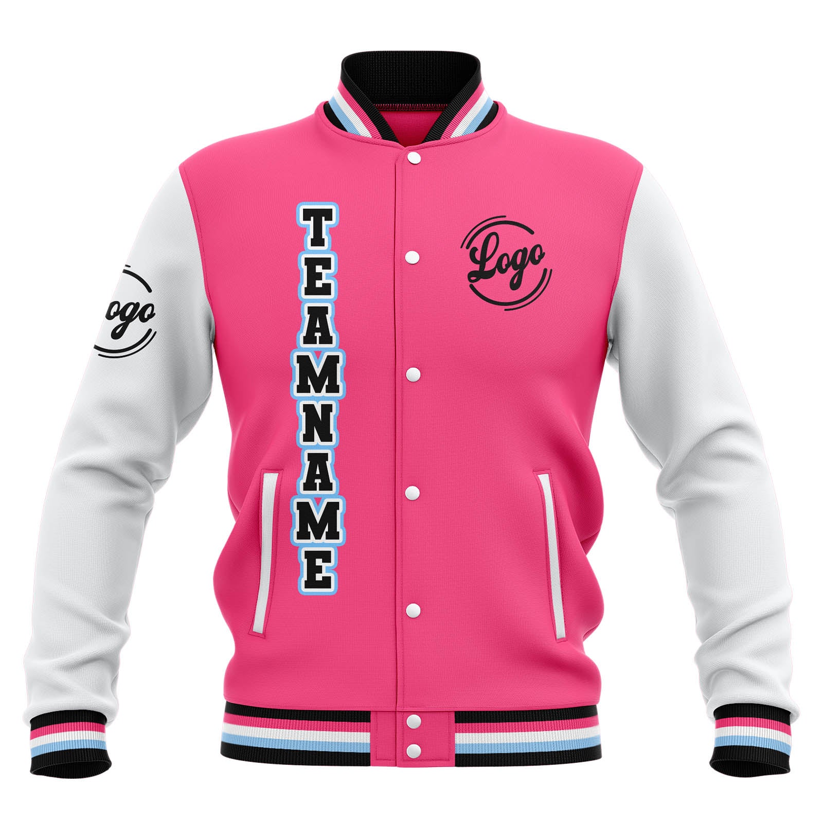 Custom Pink White Black Waterproof Varsity Jackets Personalized Stitched Name Number Logo to Letterman Jackets enthsush