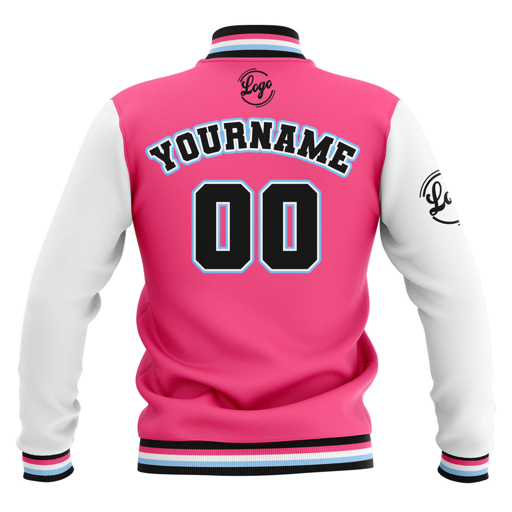 Custom Pink White Black Waterproof Varsity Jackets Personalized Stitched Name Number Logo to Letterman Jackets enthsush