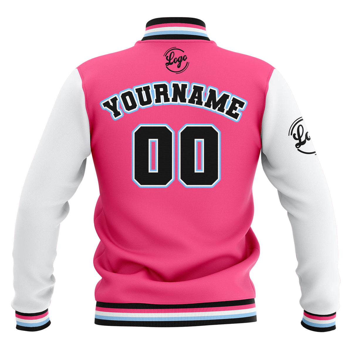 Custom Pink White Black Waterproof Varsity Jackets Personalized Stitched Name Number Logo to Letterman Jackets enthsush