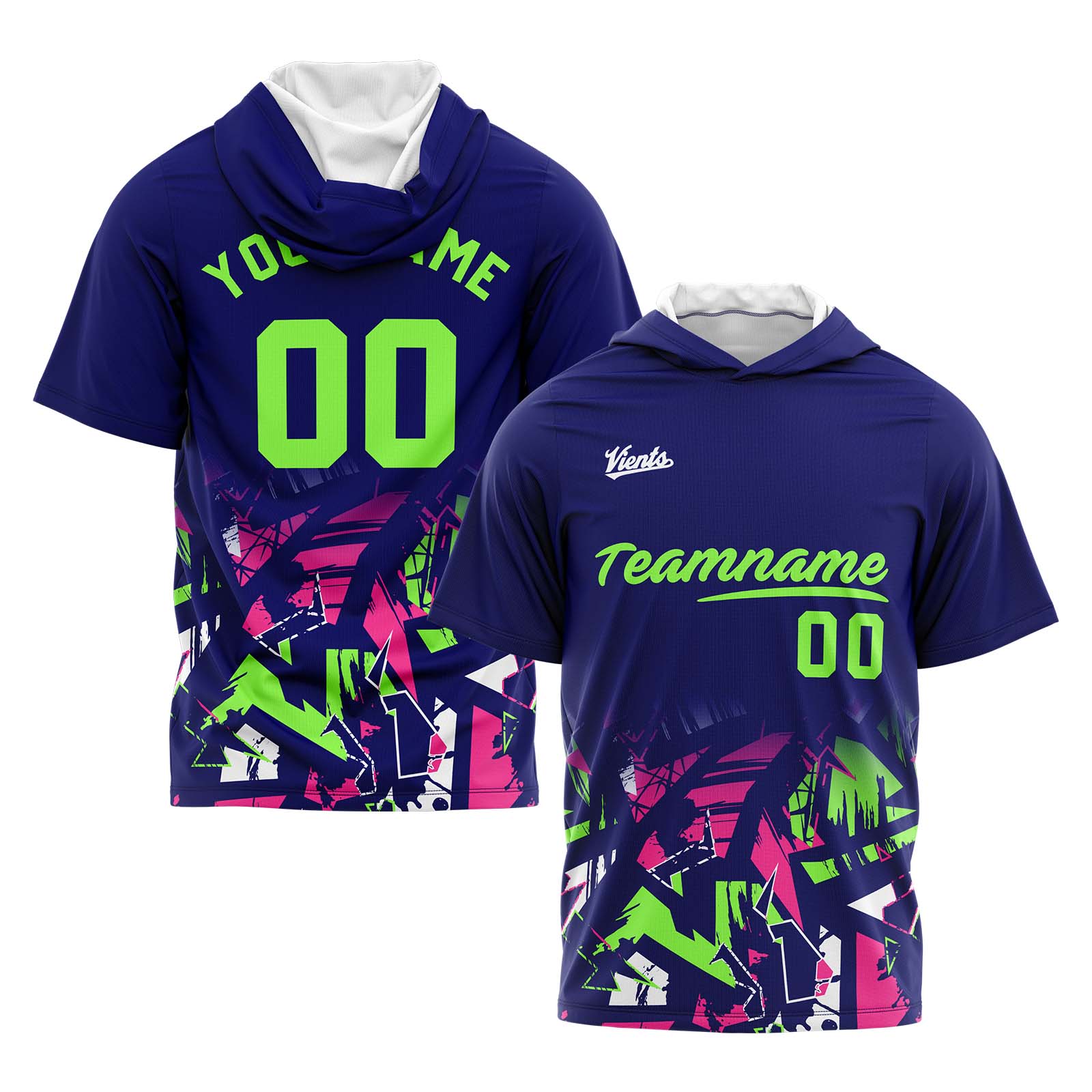 Custom Navy Green Short Sleeve Hoodies for Men Women Shirts with Hoods Printed Name Logo enthsush