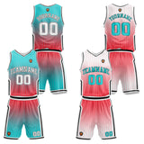 Custom Gradient Teal Light Red Reversible Basketball Suit for Adults and Kids Personalized Jersey