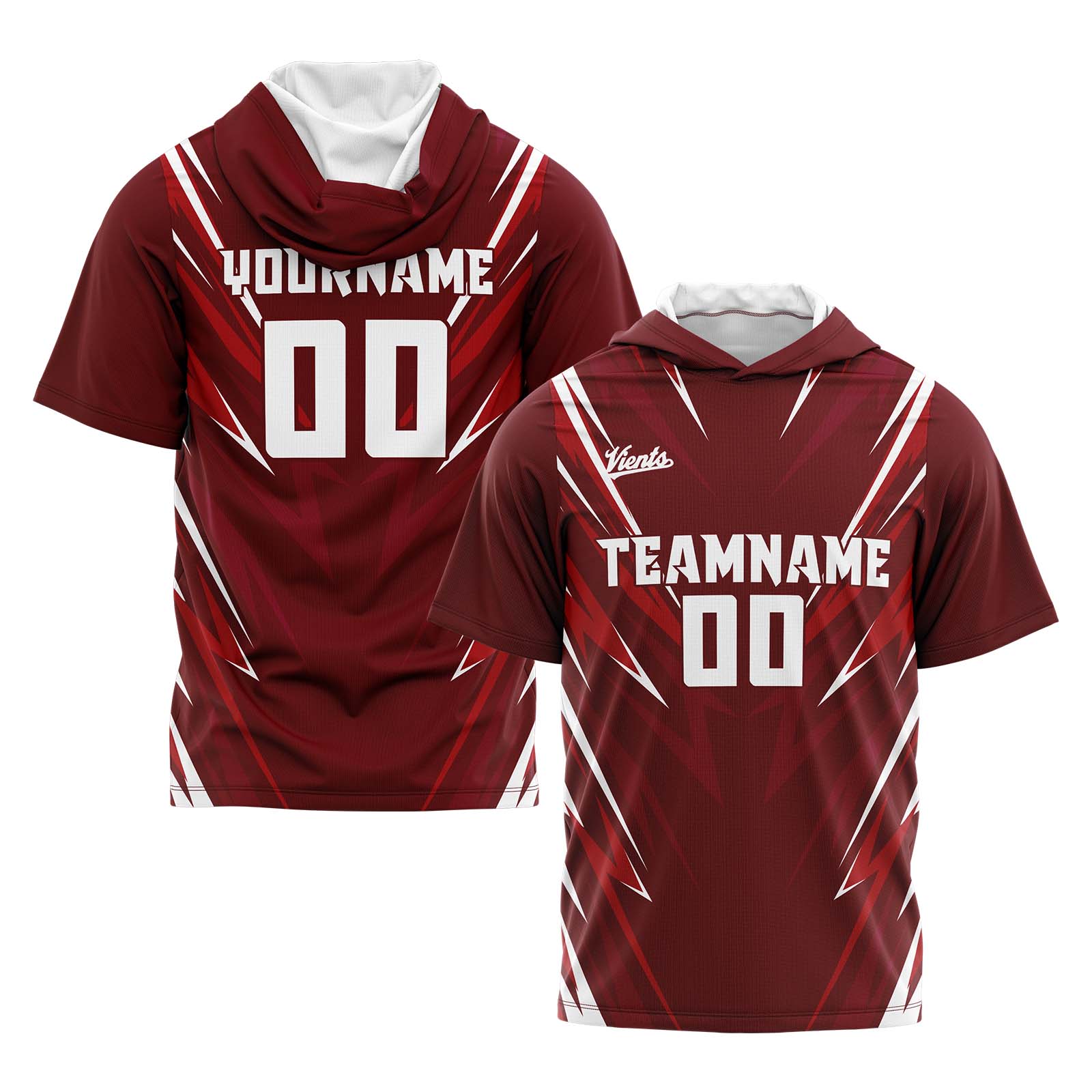 Custom Drak Red Short Sleeve Hoodies for Men Women Shirts with Hoods Printed Name Logo enthsush
