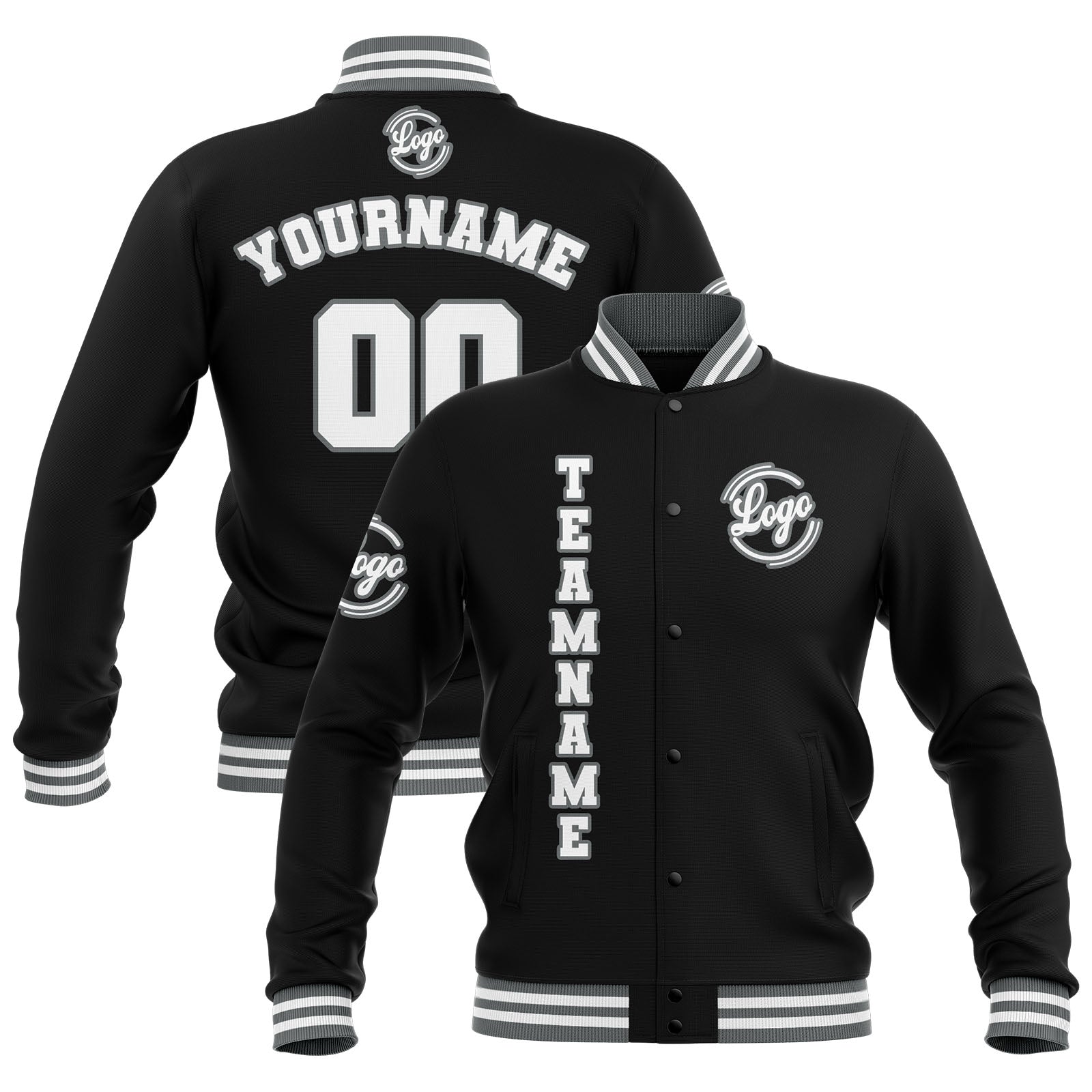 Custom Black Grey White Waterproof Varsity Jackets Personalized Stitched Name Number Logo to Letterman Jackets enthsush