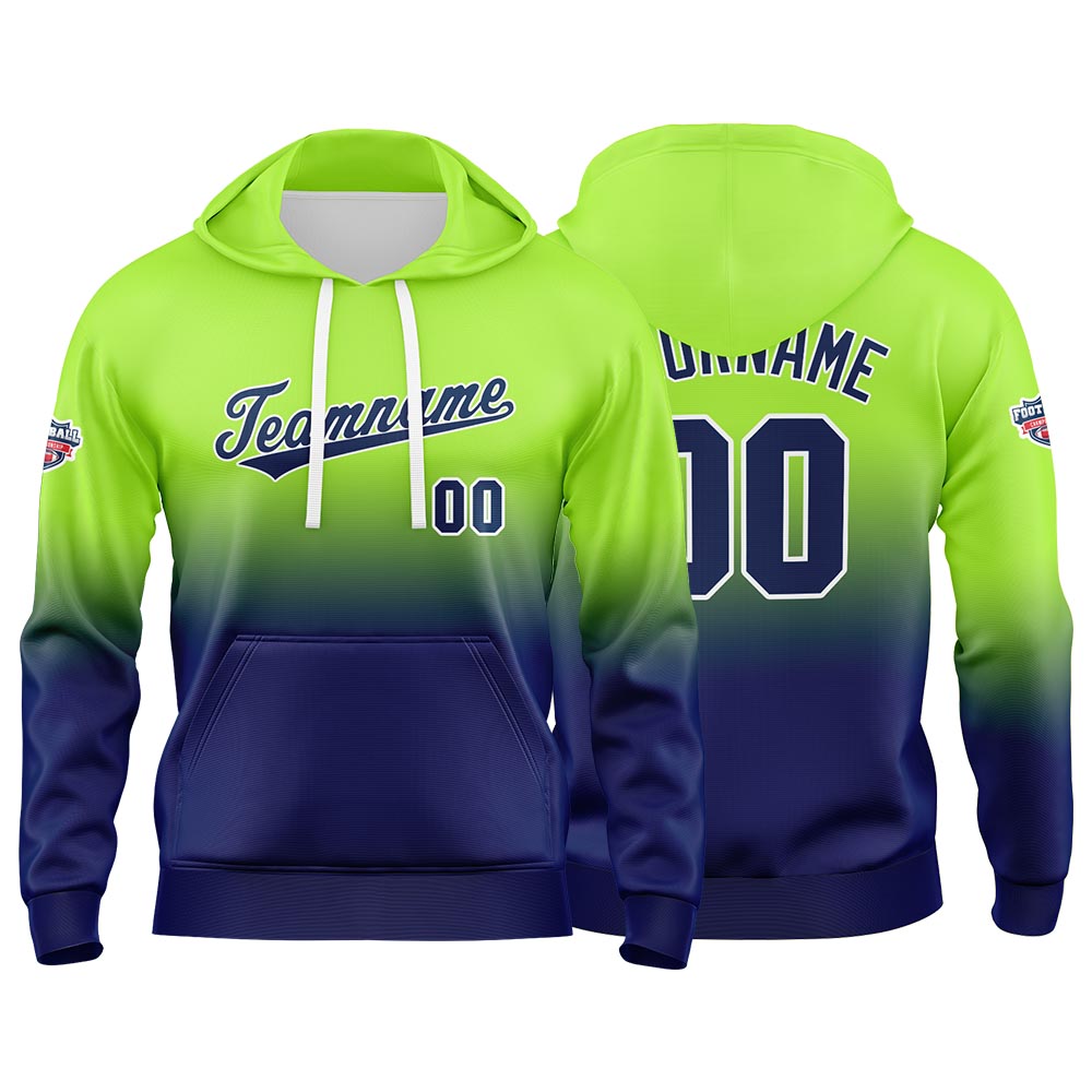 Custom Gradient Hoodie For Man Woman Girl Boy Print Your Logo Name Number Neon Green Navy enthsush