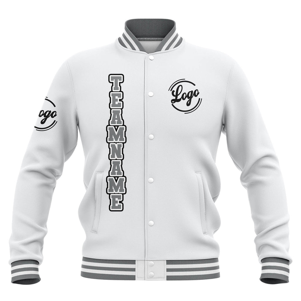 Custom White Grey Waterproof Varsity Jackets Personalized Stitched Name Number Logo to Letterman Jackets enthsush