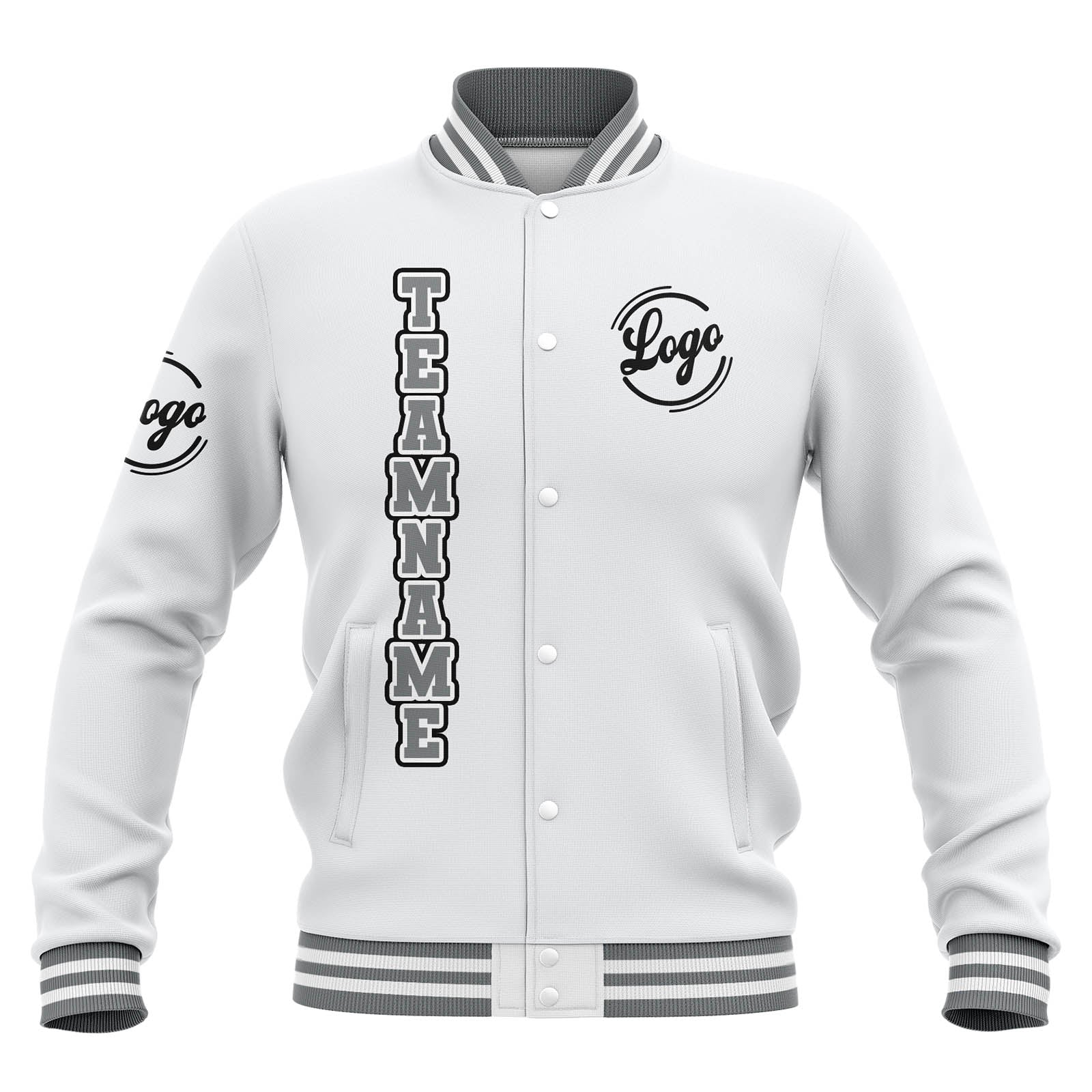 Custom White Grey Waterproof Varsity Jackets Personalized Stitched Name Number Logo to Letterman Jackets enthsush