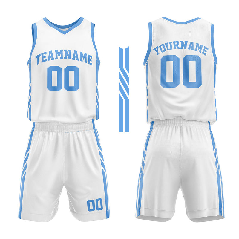 Custom Basketball Jersey Uniform Suit Printed Your Logo Name Number White-Light Blue enthsush