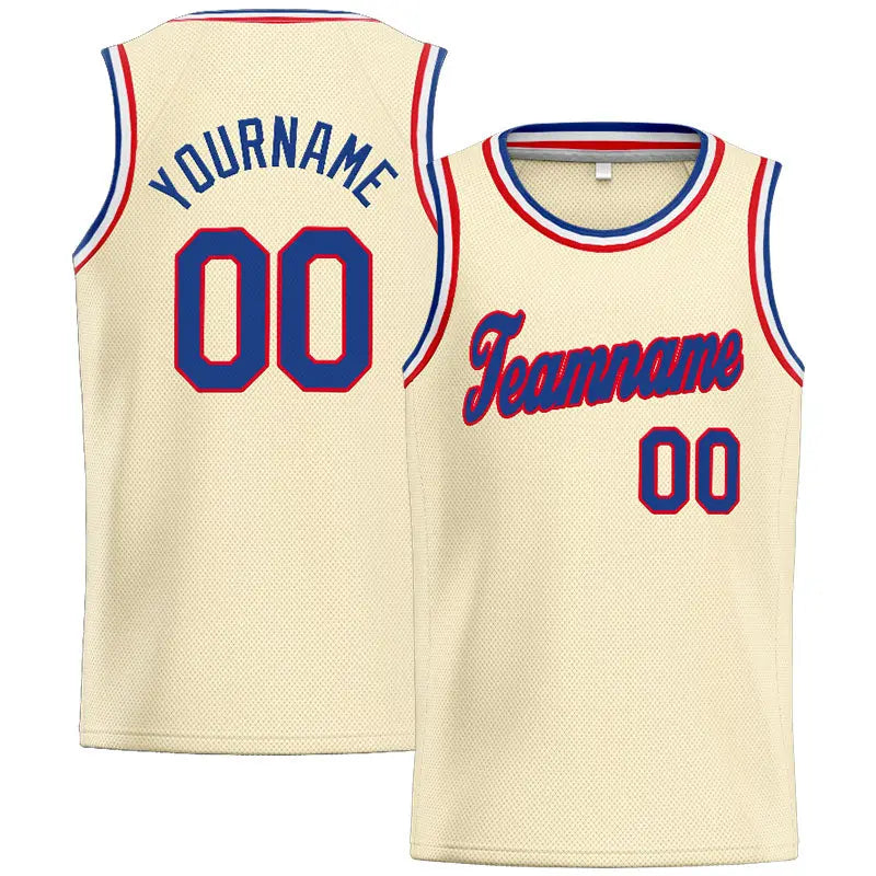 Custom Stitched Basketball Jersey for Men, Women And Kids Cream-Royal-Red enthsush