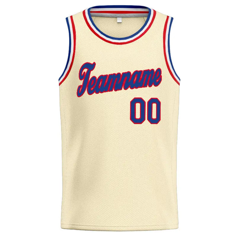 Custom Stitched Basketball Jersey for Men, Women And Kids Cream-Royal-Red enthsush