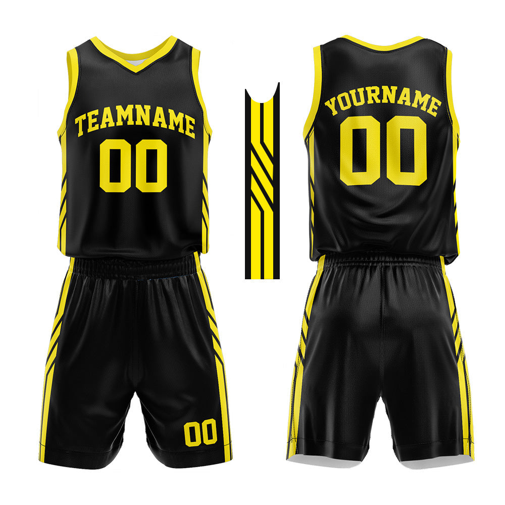 Custom Basketball Jersey Uniform Suit Printed Your Logo Name Number Black-Yellow enthsush