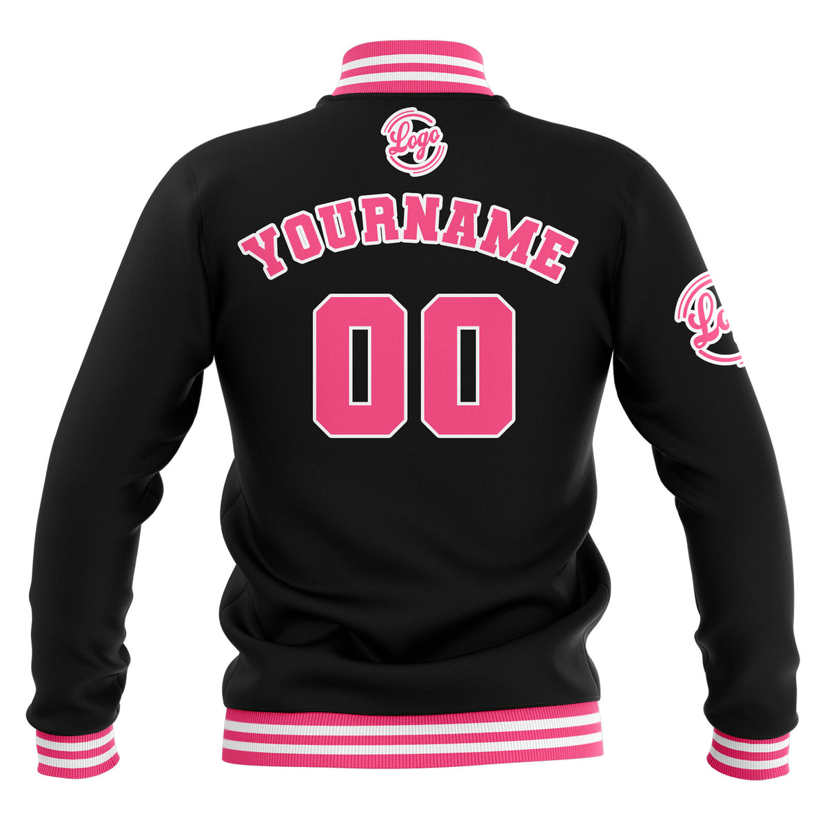 Custom Black Pink White Waterproof Varsity Jackets Personalized Stitched Name Number Logo to Letterman Jackets enthsush