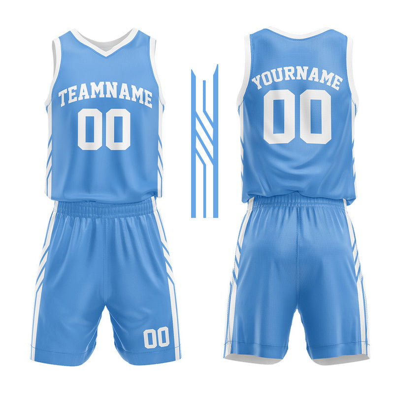 Custom Basketball Jersey Uniform Suit Printed Your Logo Name Number Light Blue-White enthsush