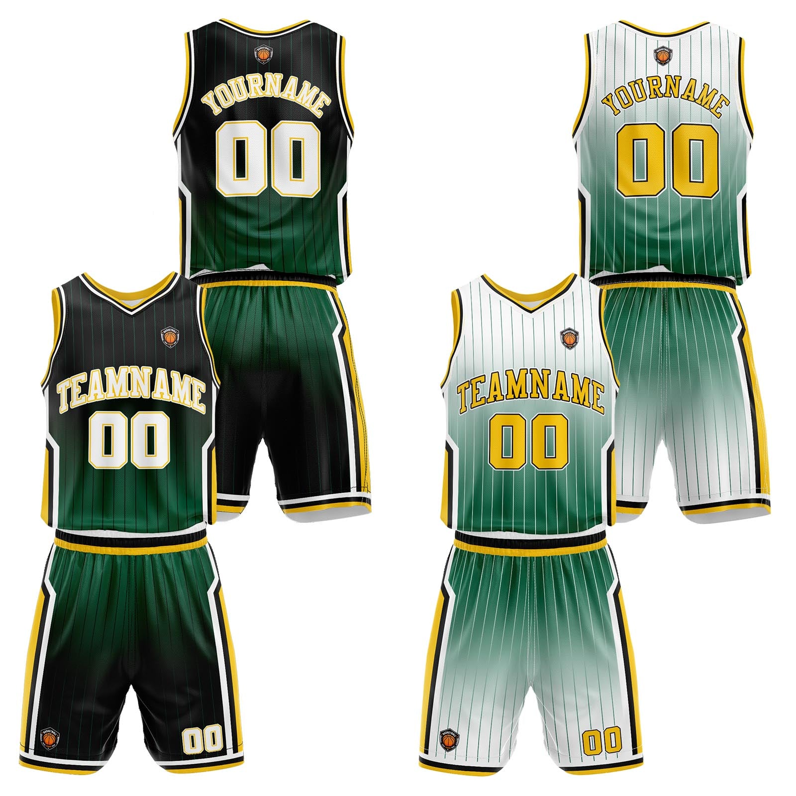 Custom Gradient Green Yellow Reversible Basketball Suit for Adults and Kids Personalized Jersey enthsush