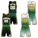 Custom Gradient Green Yellow Reversible Basketball Suit for Adults and Kids Personalized Jersey