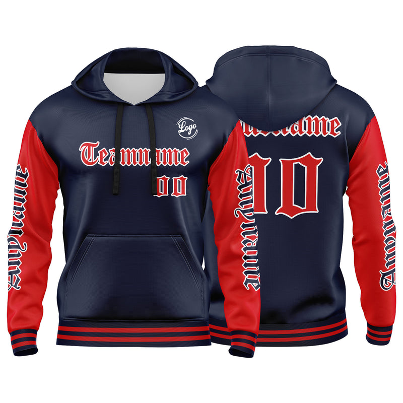 Custom Navy Red Sweatshirt Hoodie For Men Women Girl Boy Print Your Logo Name Number