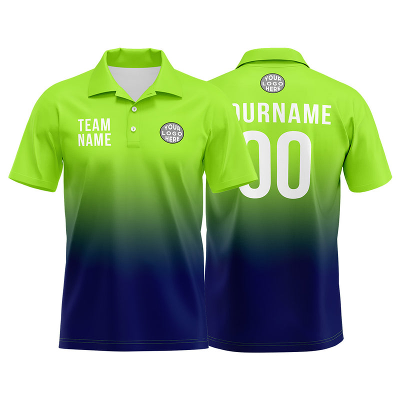 Custom Neon Green Navy Football Polo Shirts Add Your Unique Logo/Name/Number