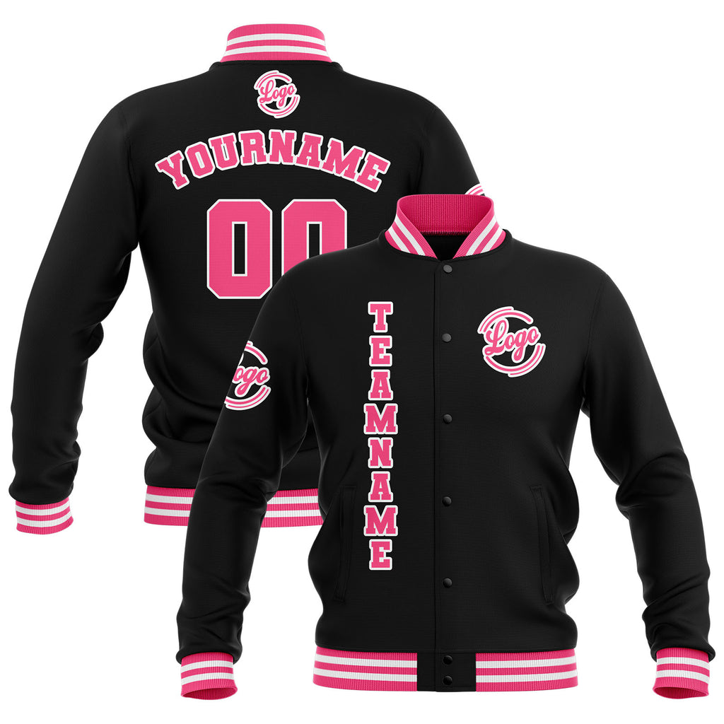 Custom Black Pink White Waterproof Varsity Jackets Personalized Stitched Name Number Logo to Letterman Jackets enthsush