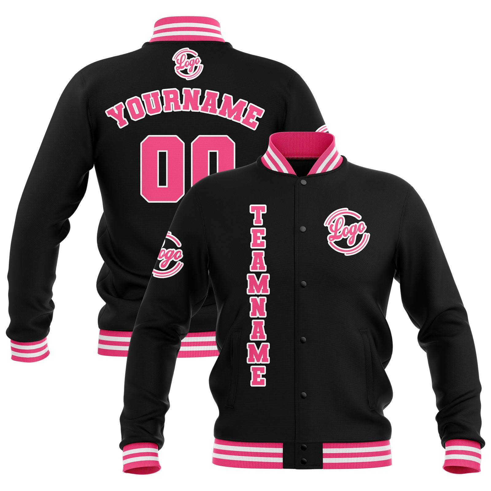 Custom Black Pink White Waterproof Varsity Jackets Personalized Stitched Name Number Logo to Letterman Jackets enthsush