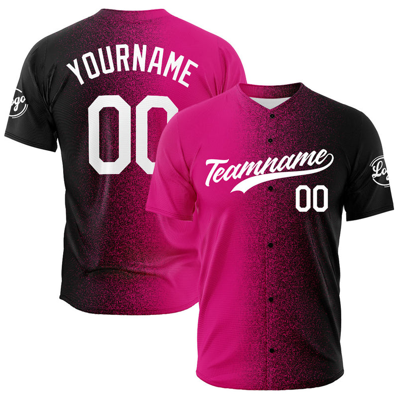 Custom Full Print Design Authentic Baseball Jersey Hot Pink-Black