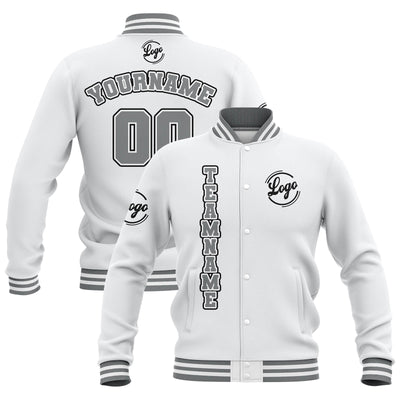 Custom White Grey Waterproof Varsity Jackets Personalized Stitched Name Number Logo to Letterman Jackets enthsush