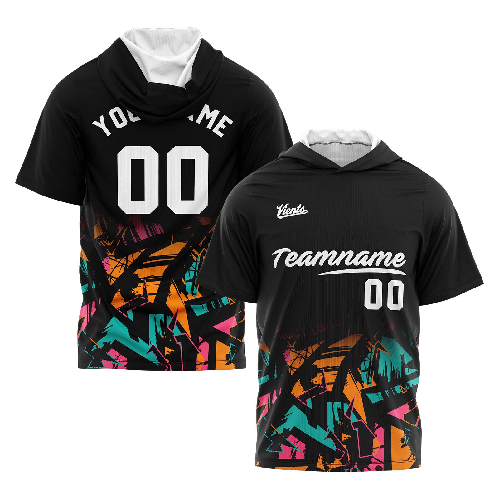 Custom Black Orange Short Sleeve Hoodies for Men Women Shirts with Hoods Printed Name Logo enthsush