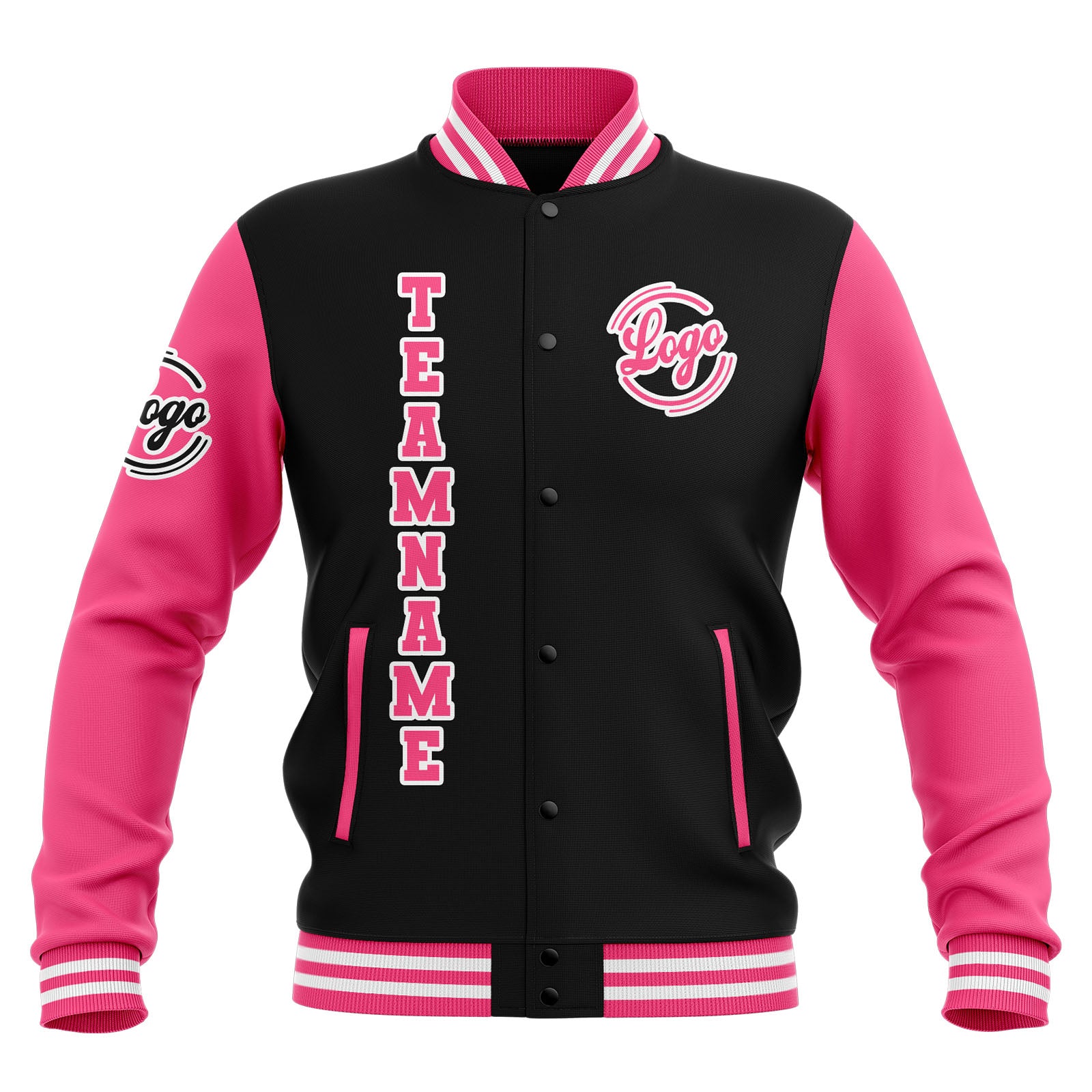 Custom Black Pink White Waterproof Varsity Jackets Personalized Stitched Name Number Logo to Letterman Jackets enthsush