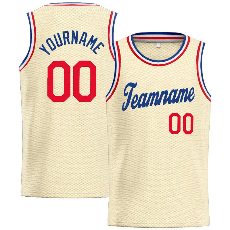 Custom Stitched Basketball Jersey for Men, Women And Kids Cream-Royal-Red enthsush