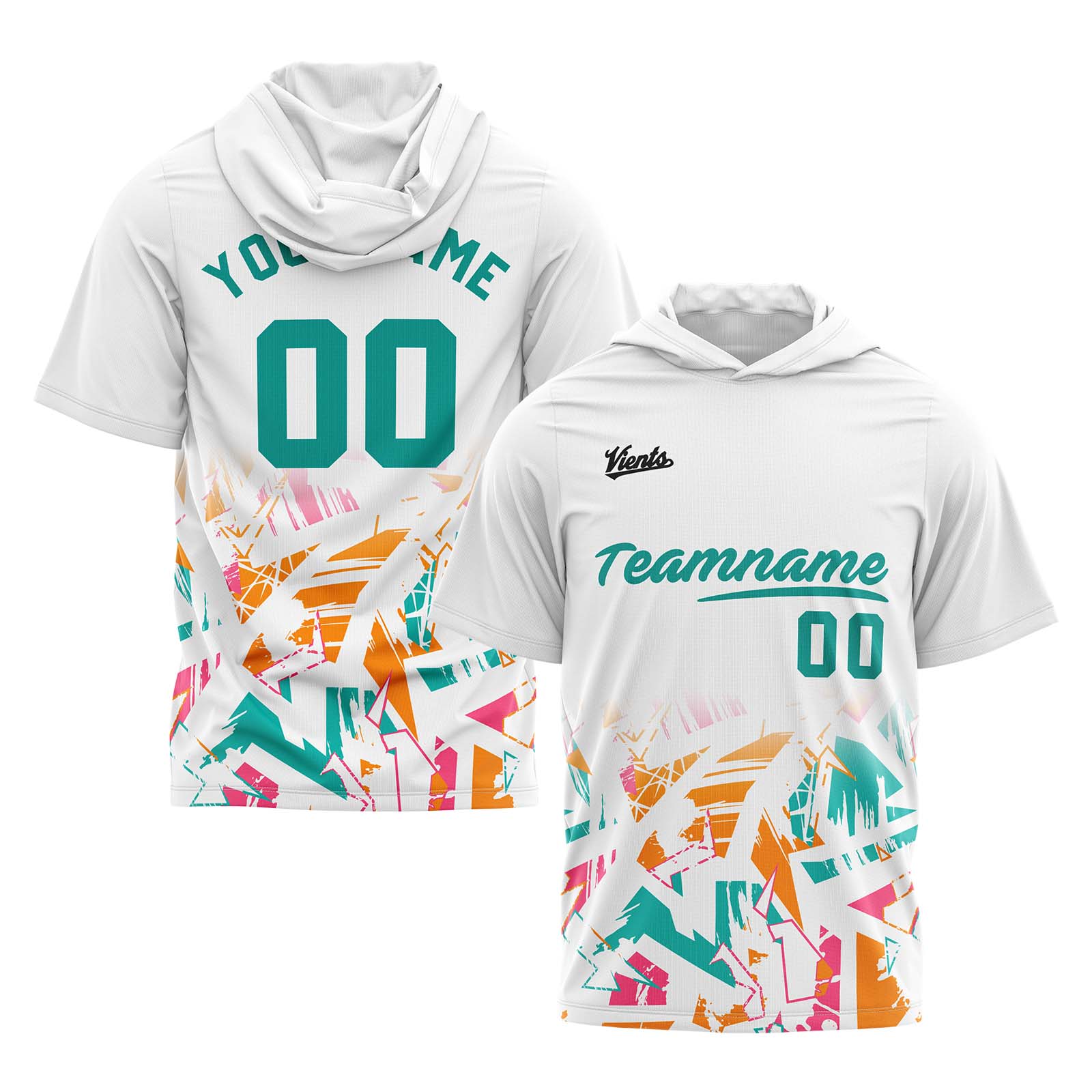 Custom White Teal Short Sleeve Hoodies for Men Women Shirts with Hoods Printed Name Logo enthsush