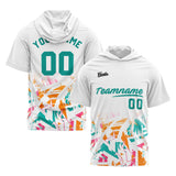 Custom White Teal Short Sleeve Hoodies for Men Women Shirts with Hoods Printed Name Logo