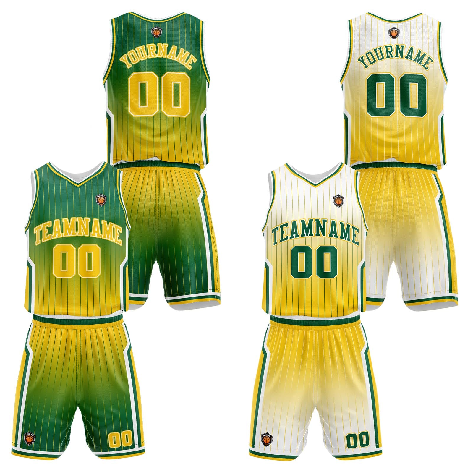 Custom Gradient Yellow Green Reversible Basketball Suit for Adults and Kids Personalized Jersey enthsush