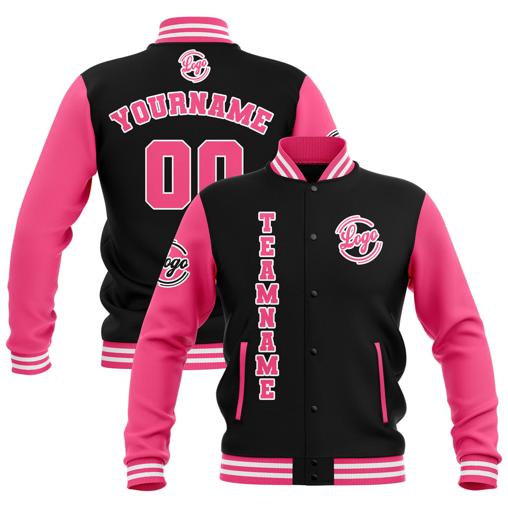 Custom Black Pink White Waterproof Varsity Jackets Personalized Stitched Name Number Logo to Letterman Jackets enthsush