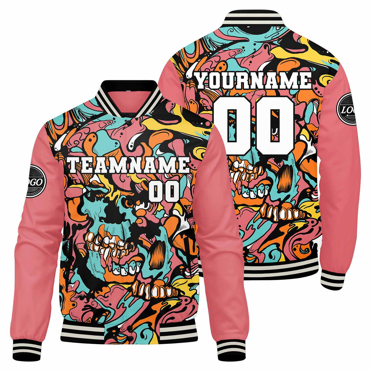 Custom Varsity Jacket Letterman jacket for Men, Women and Youth Pink enthsush