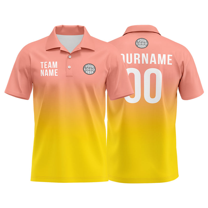 Custom Light Pink Yellow Football Polo Shirts Add Your Unique Logo/Name/Number