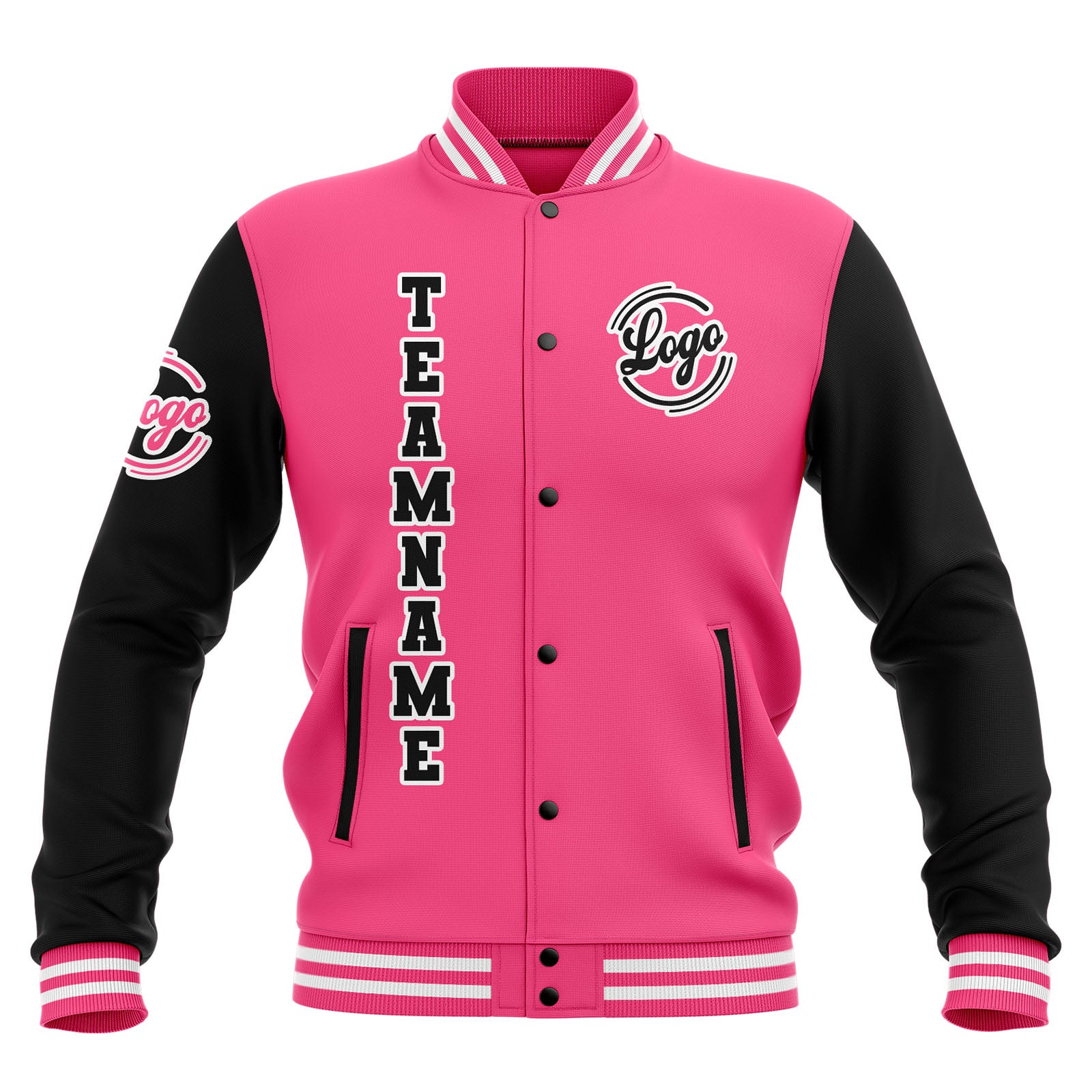 Custom Black Pink White Waterproof Varsity Jackets Personalized Stitched Name Number Logo to Letterman Jackets enthsush
