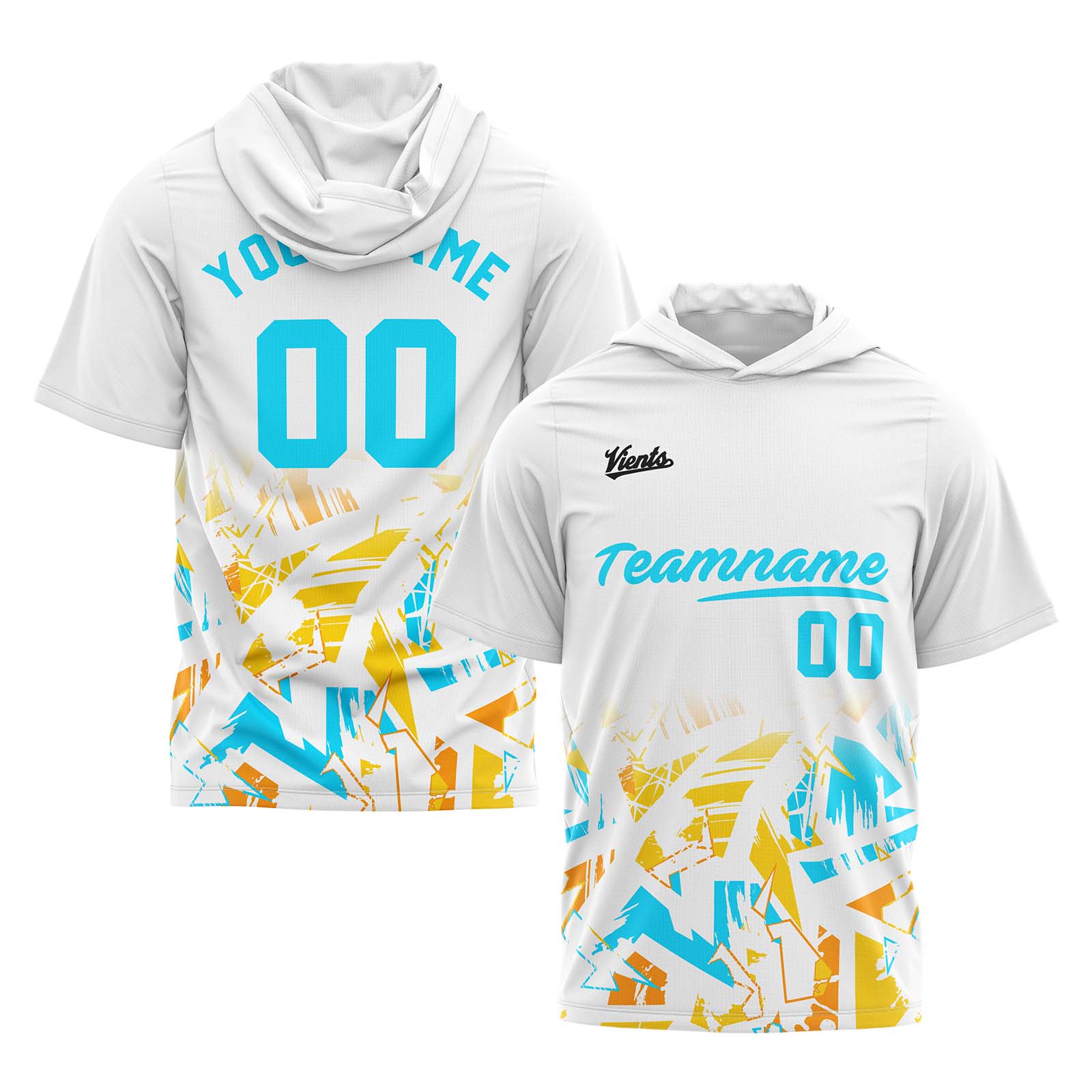 Custom White Light Blue Short Sleeve Hoodies for Men Women Shirts with Hoods Printed Name Logo enthsush
