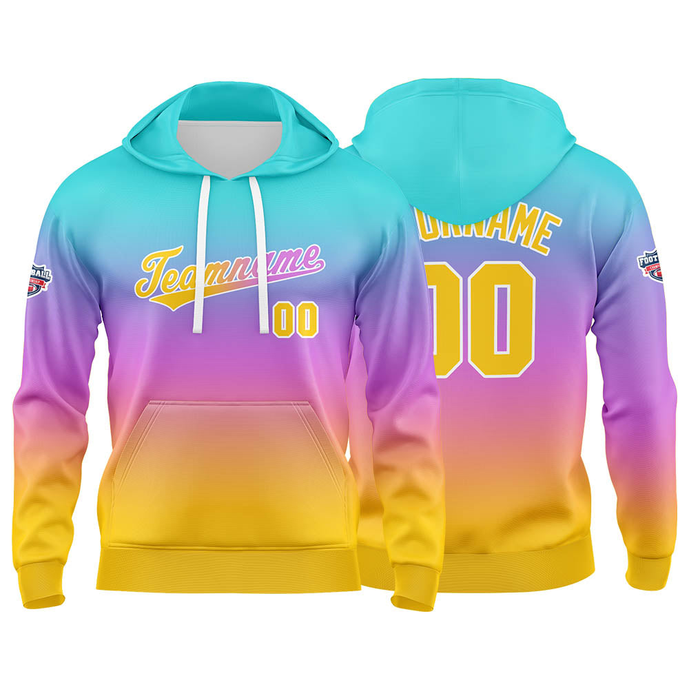 Custom Gradient Hoodie For Man Woman Girl Boy Print Your Logo Name Number Blue Purple Orange enthsush