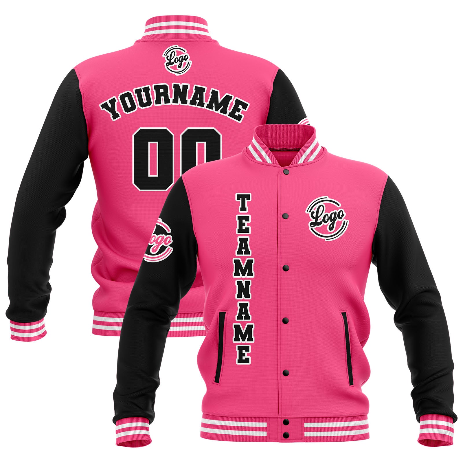 Custom Black Pink White Waterproof Varsity Jackets Personalized Stitched Name Number Logo to Letterman Jackets enthsush